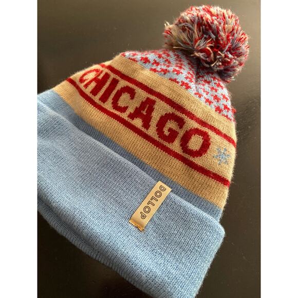 DOLLOP Chicago Blue/Cream/Red Knit Pom Pom Hat sz OS - Picture 2 of 9